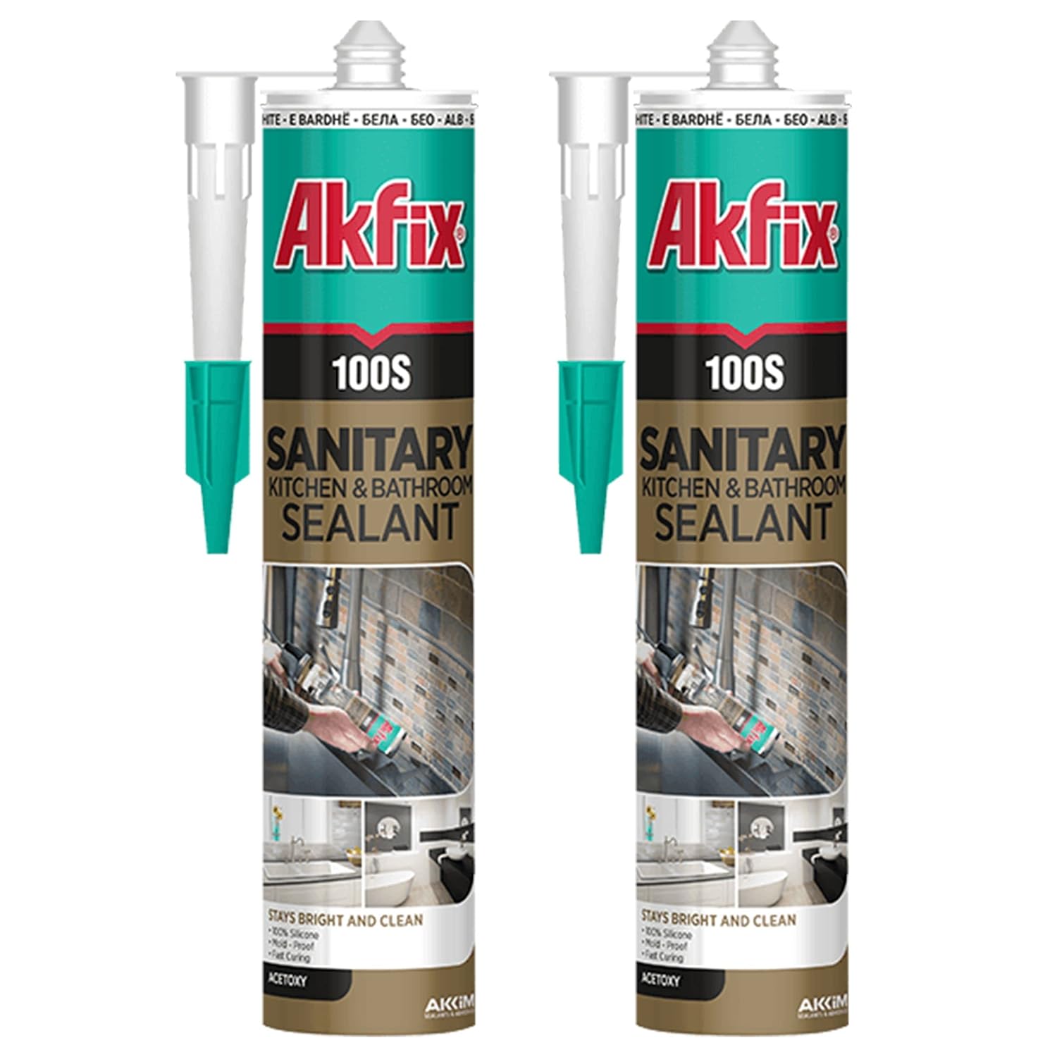 Akfix 100S Kitchen and Bath Silicone - White 10.1 fl oz