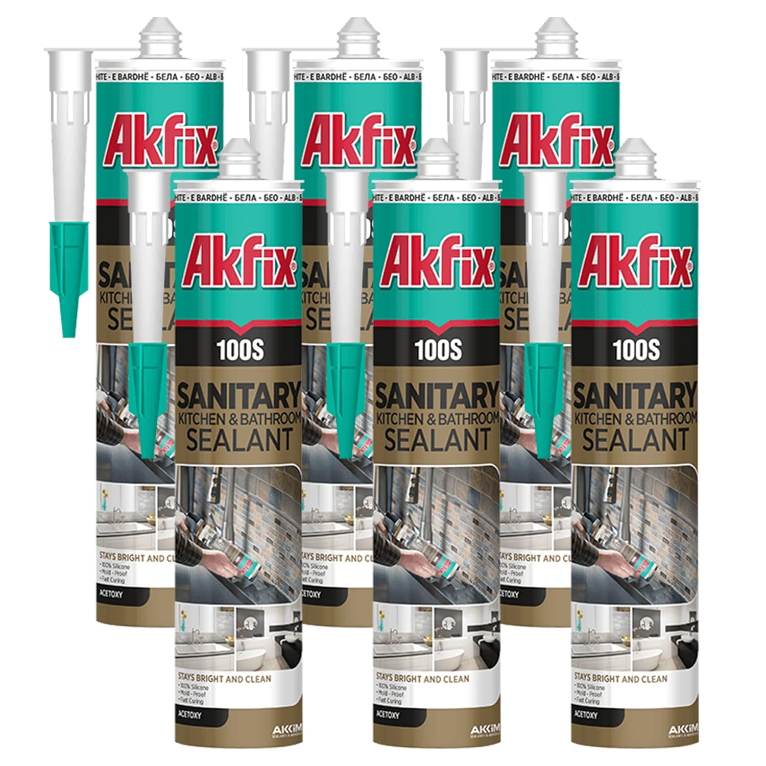 Akfix 100S Kitchen and Bath Silicone - White 10.1 fl oz