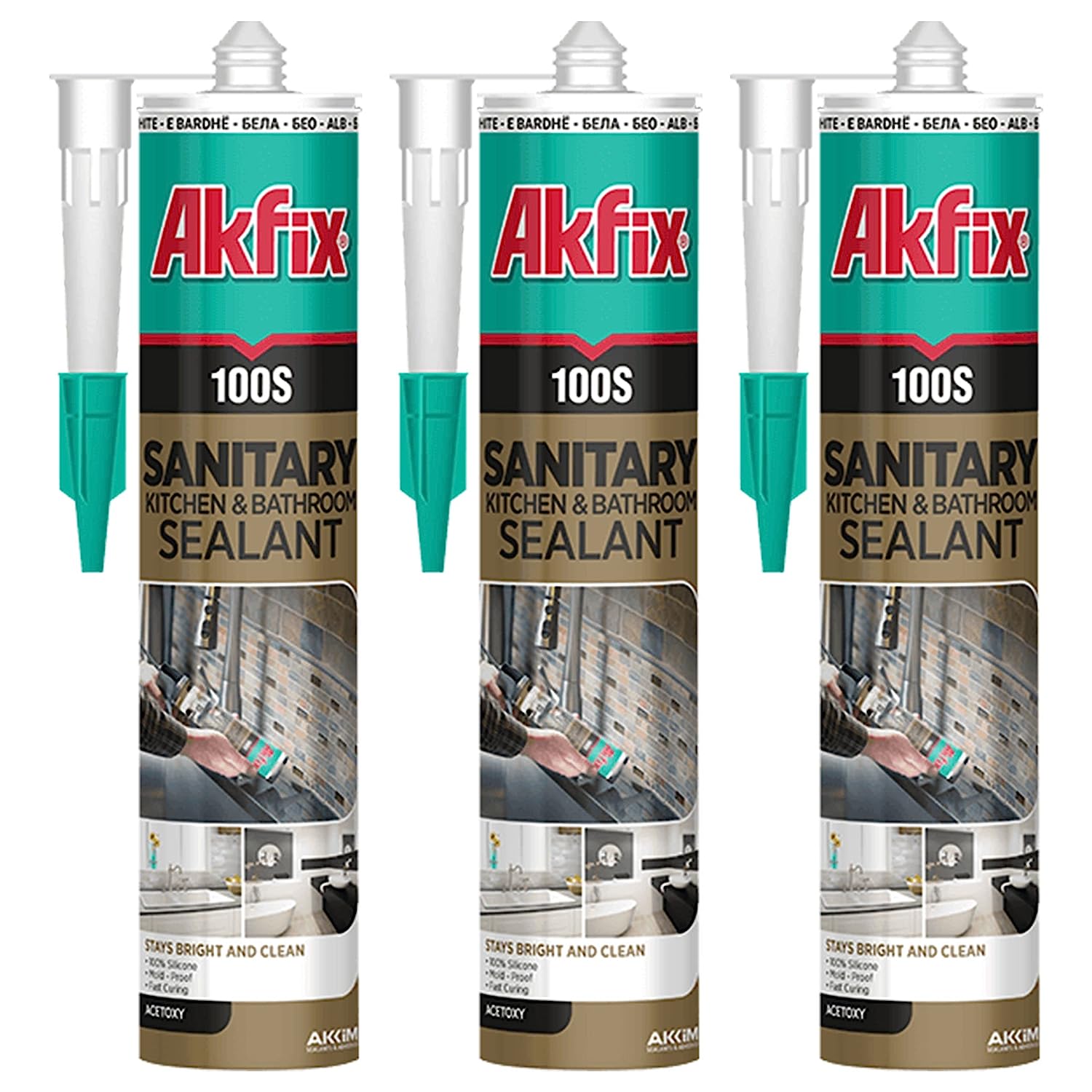 Akfix 100S Kitchen and Bath Silicone - White 10.1 fl oz