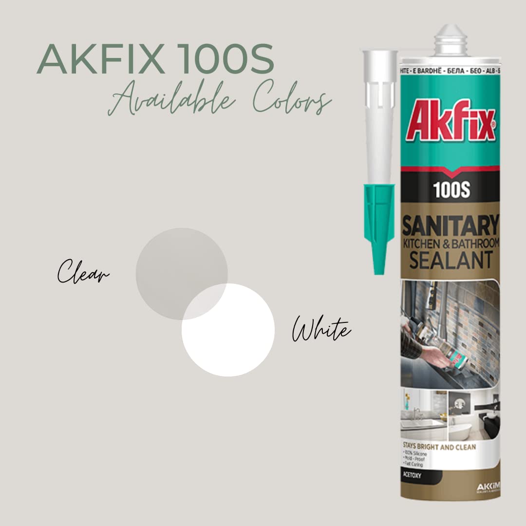 Akfix 100S Kitchen and Bath Silicone - White 10.1 fl oz