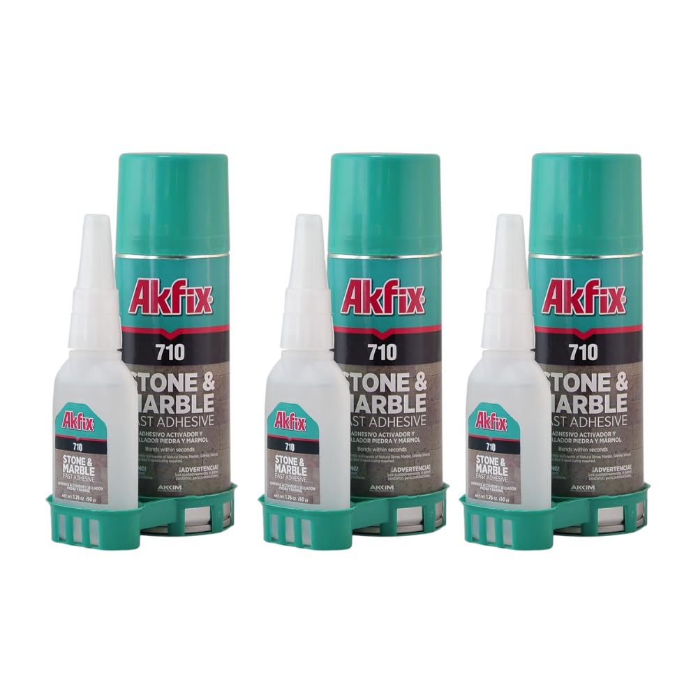 Akfix 710 Kit de piedra y mármol (pegamento CA 1.70 oz.) con activador de adhesivo en aerosol (6.70 fl oz.)