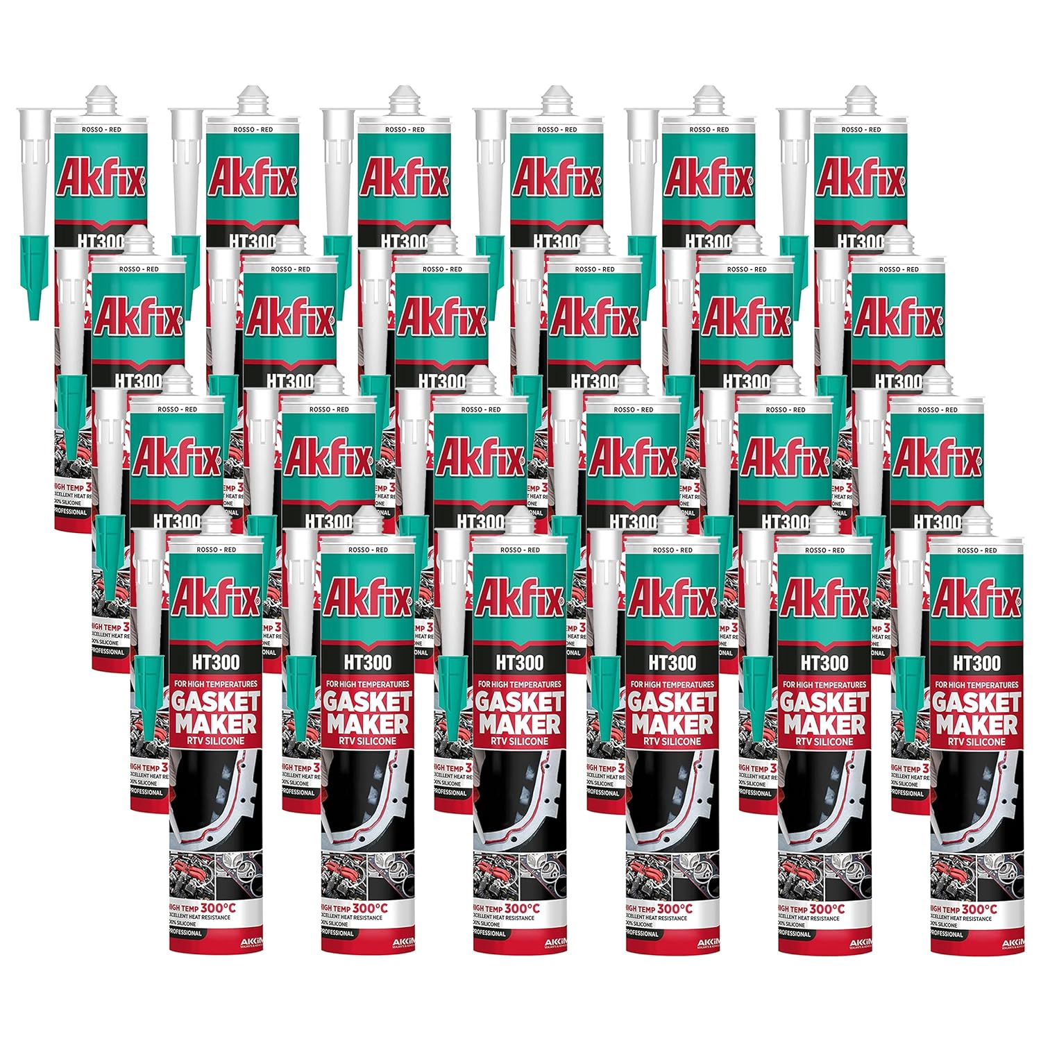 Akfix HT300 High Temp Silicone Gasket Maker RTV Silicone - 10.1 fl oz - RED