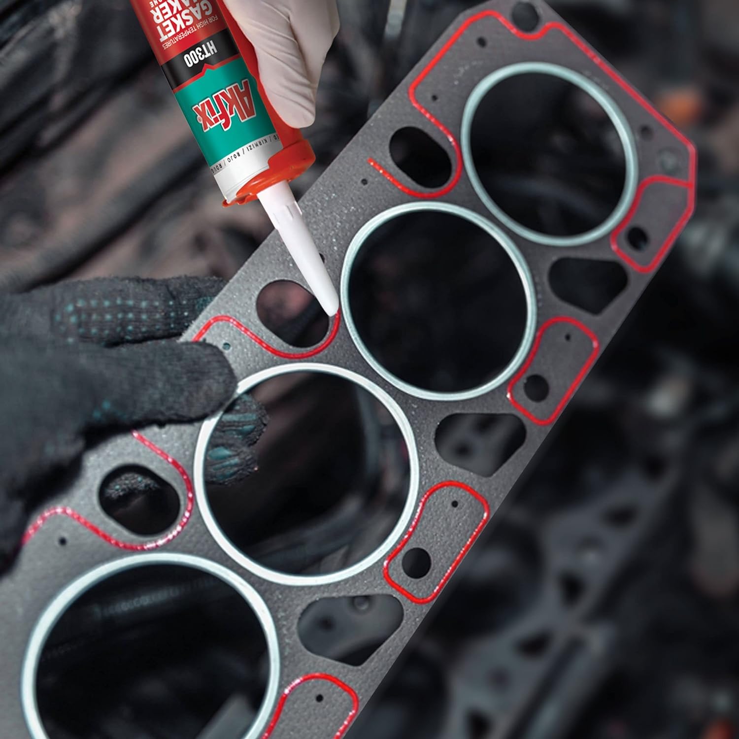 Akfix HT300 High Temp Silicone Gasket Maker RTV Silicone - 10.1 fl oz - RED