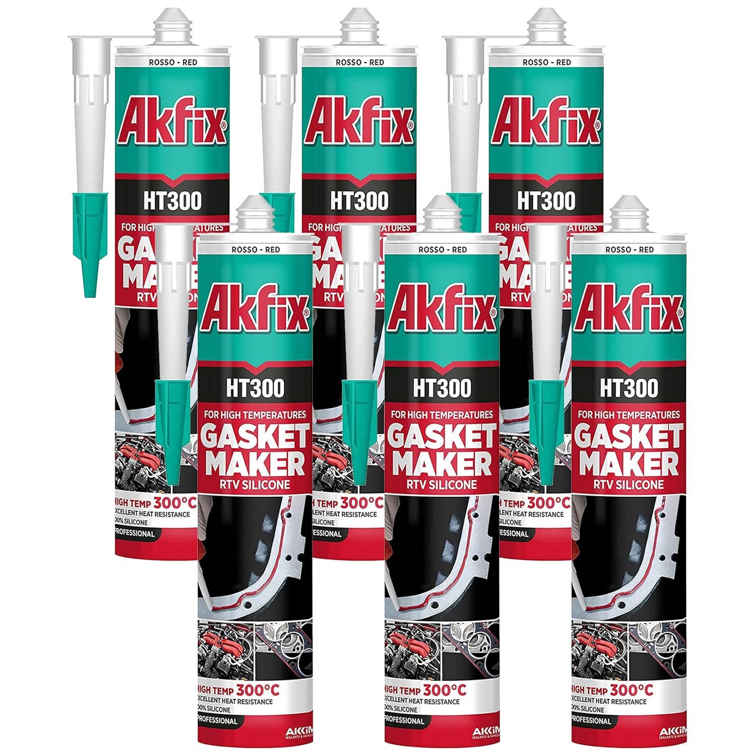 Akfix HT300 High Temp Silicone Gasket Maker RTV Silicone - 10.1 fl oz - RED