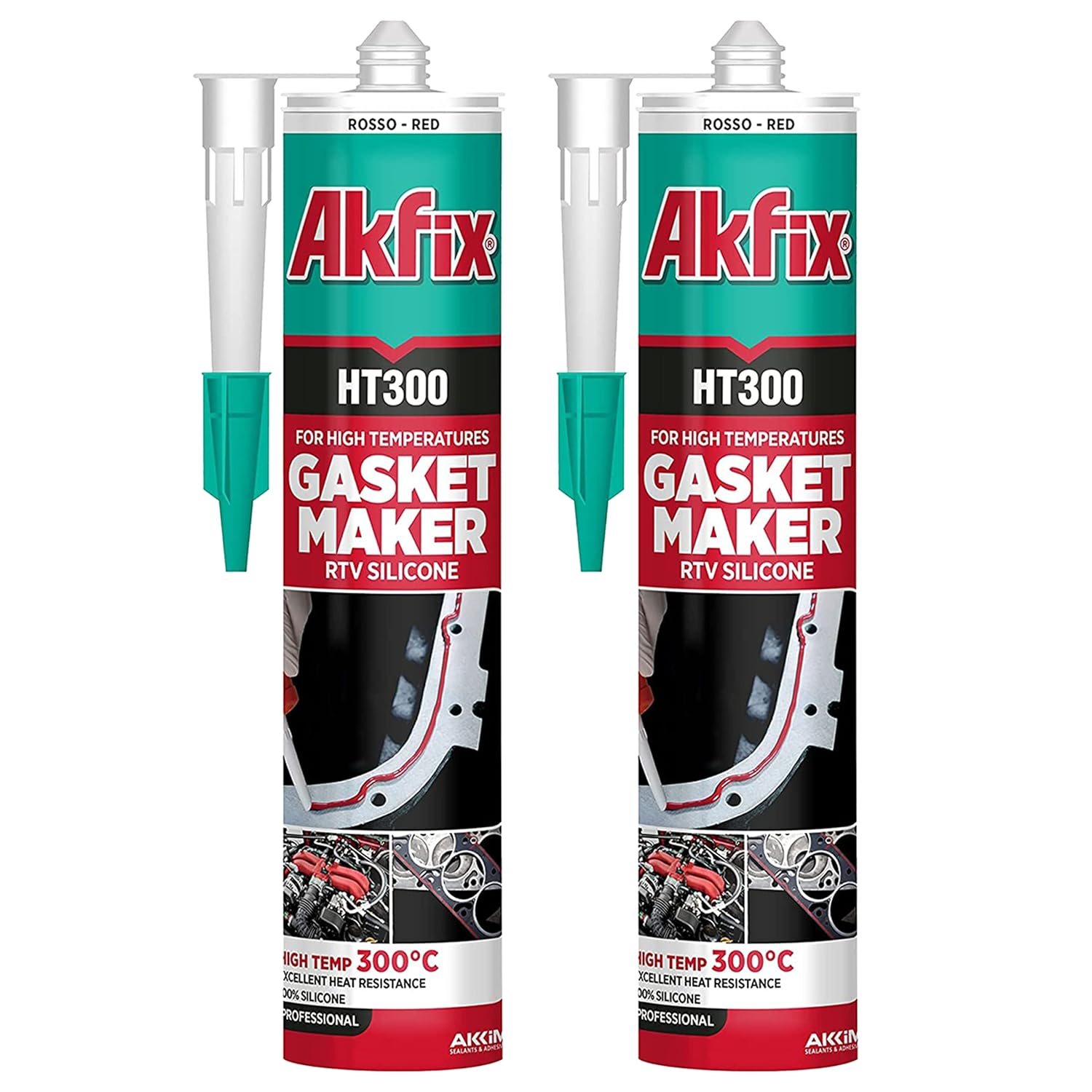 Akfix HT300 High Temp Silicone Gasket Maker RTV Silicone - 10.1 fl oz - RED