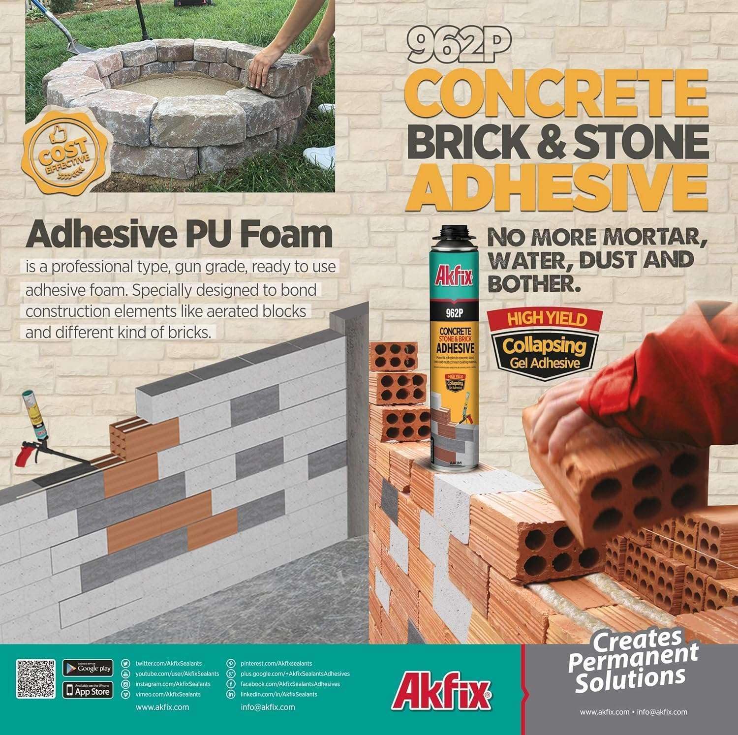 Akfix 962P Concrete Stone & Brick Pu Adhesive 24 oz