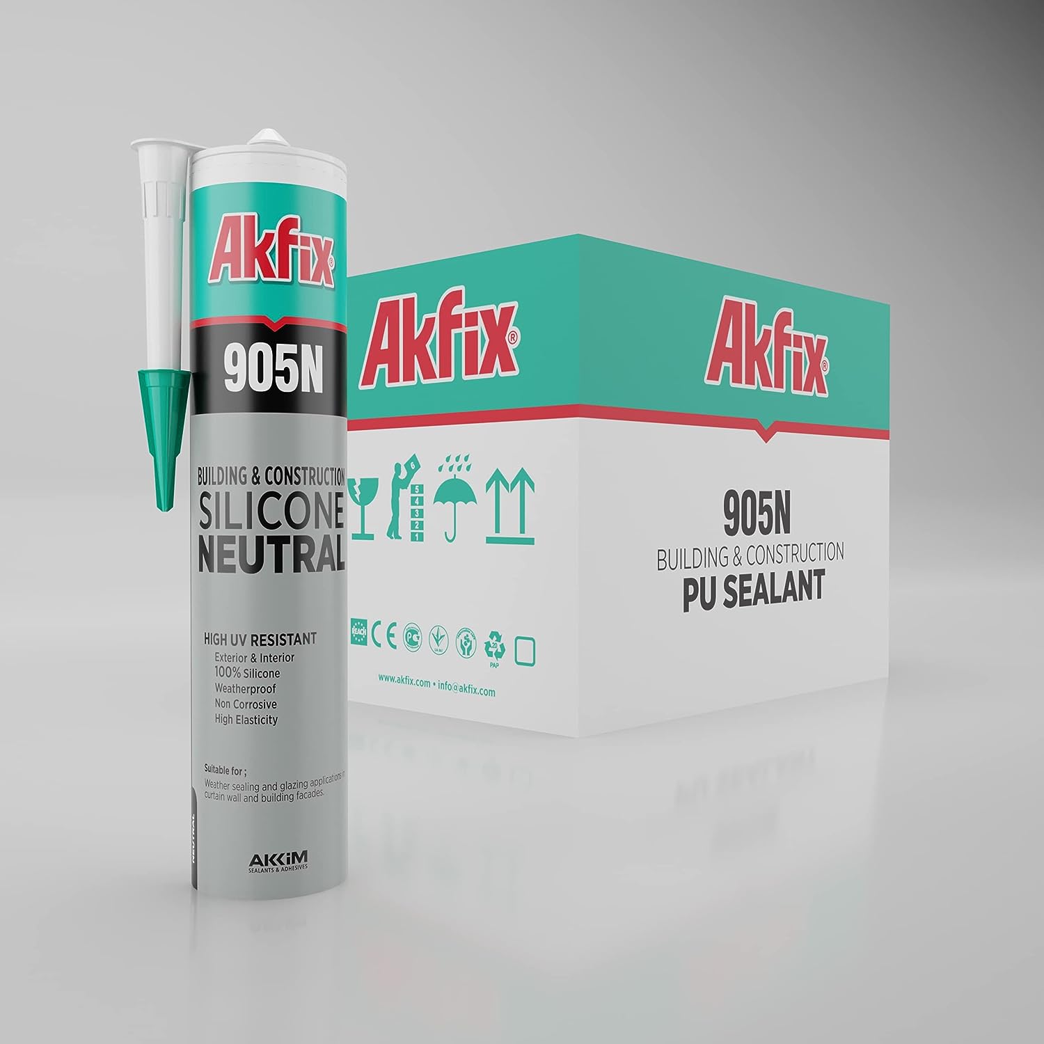 Akfix 905N Neutral 100% Pro Silicone Sealant (Building & Construction) 10.5 Oz/310Ml