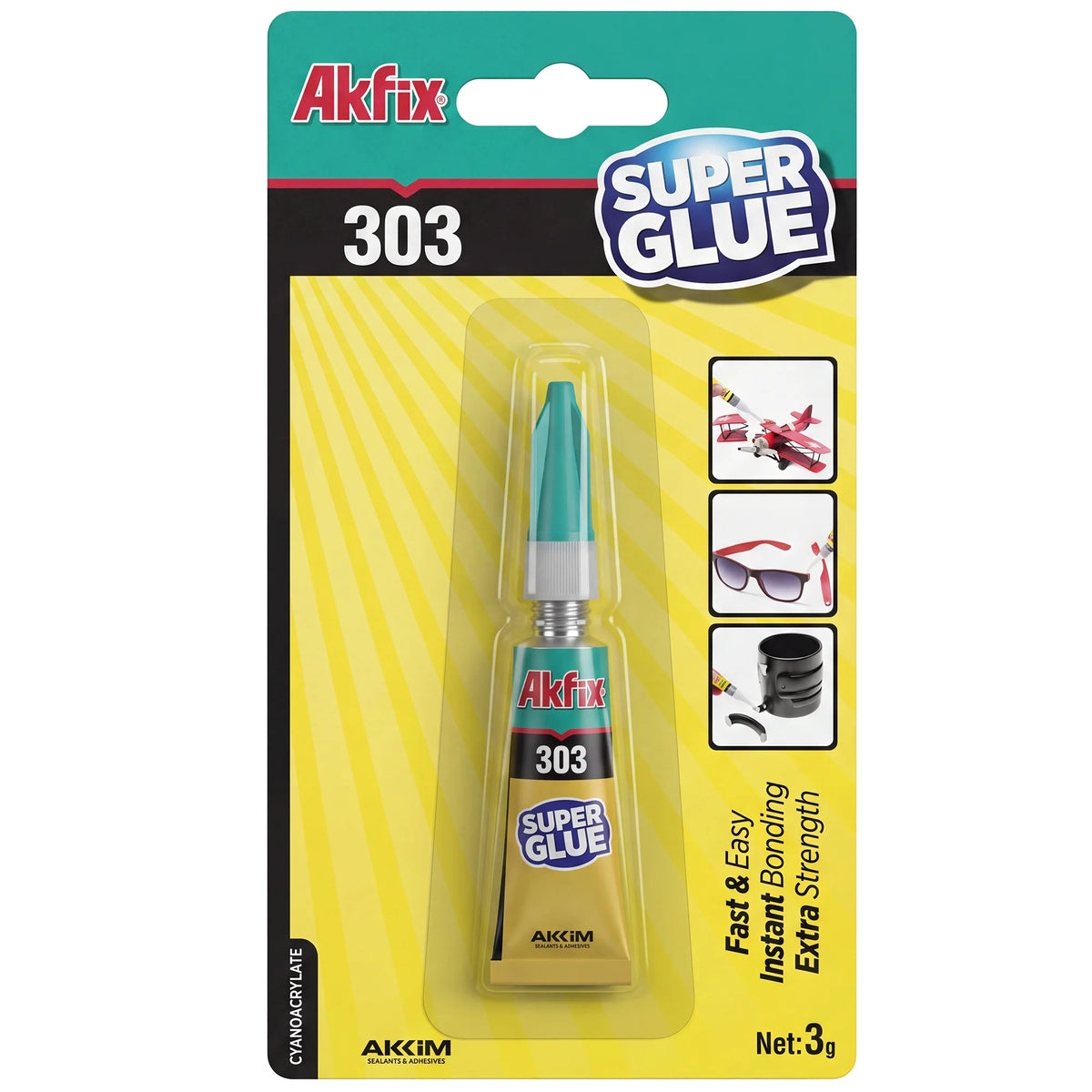 Akfix 303 Super Glue, High-Strength Instant Adhesive, 3g