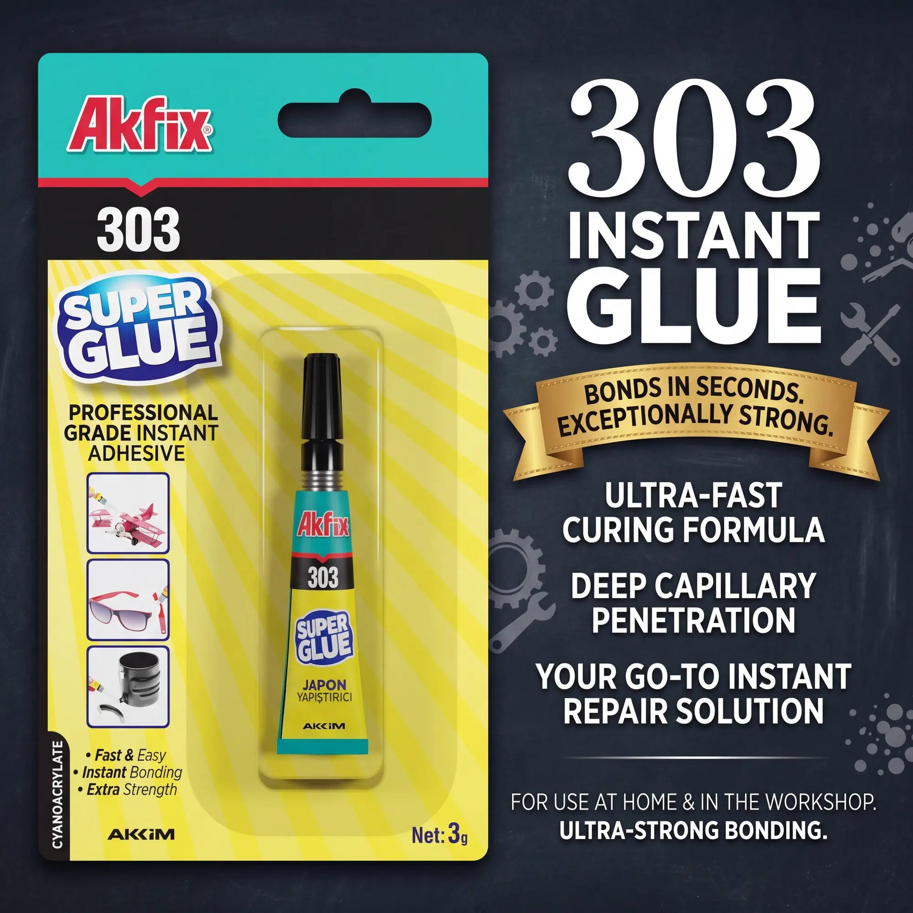 Akfix 303 Super Glue, High-Strength Instant Adhesive, 3g