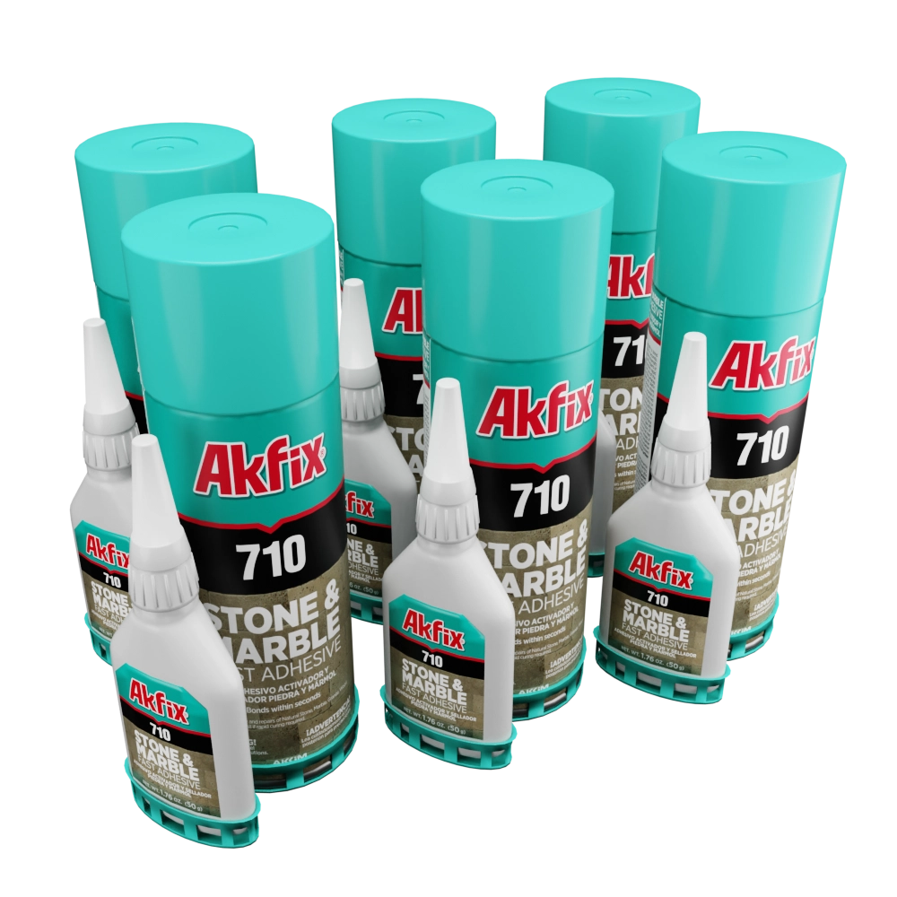 Akfix 710 Kit de piedra y mármol (pegamento CA 1.70 oz.) con activador de adhesivo en aerosol (6.70 fl oz.)