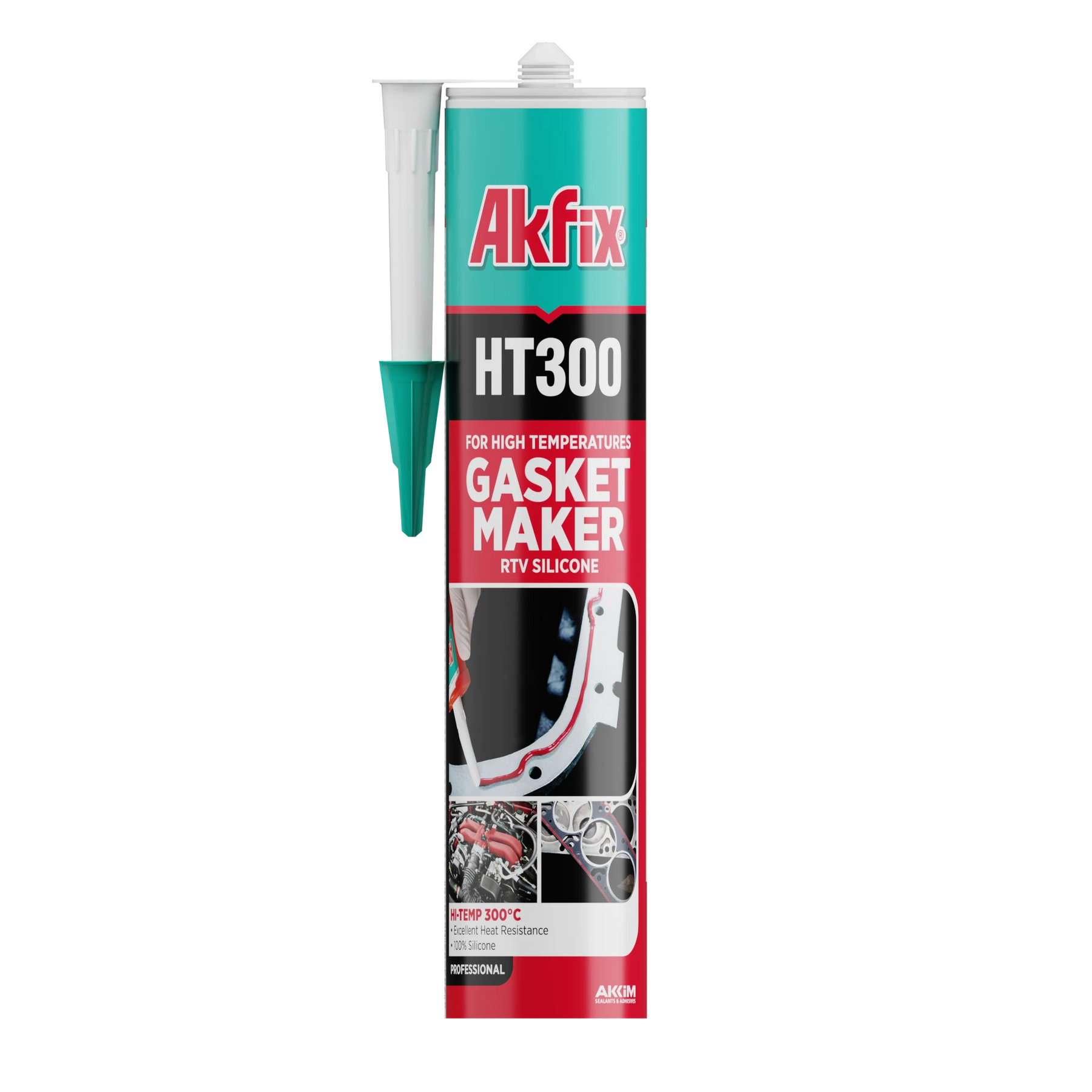Akfix HT300 High Temp Silicone Gasket Maker RTV Silicone - 10.1 fl oz - RED