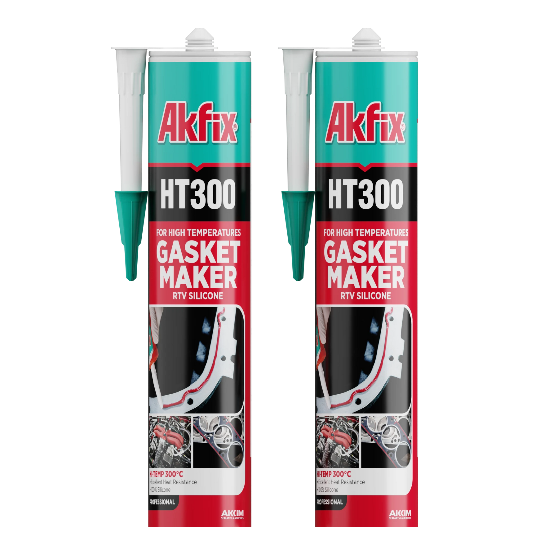 Akfix HT300 High Temp Silicone Gasket Maker RTV Silicone - 10.1 fl oz - RED