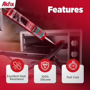 Akfix HT300 High Temp Silicone Gasket Maker RTV Silicone - 10.1 fl oz - RED
