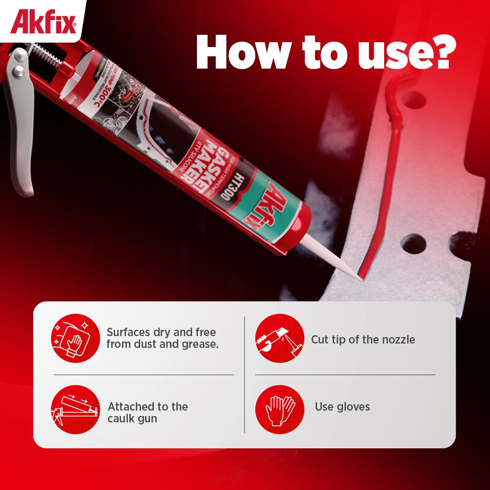 Akfix HT300 High Temp Silicone Gasket Maker RTV Silicone - 10.1 fl oz - RED